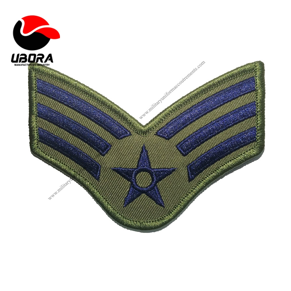 Olive Drab and Blue Large US Air Force CHEVRON Rank U.S. Morale Applique Embroidered Sew Iron on 